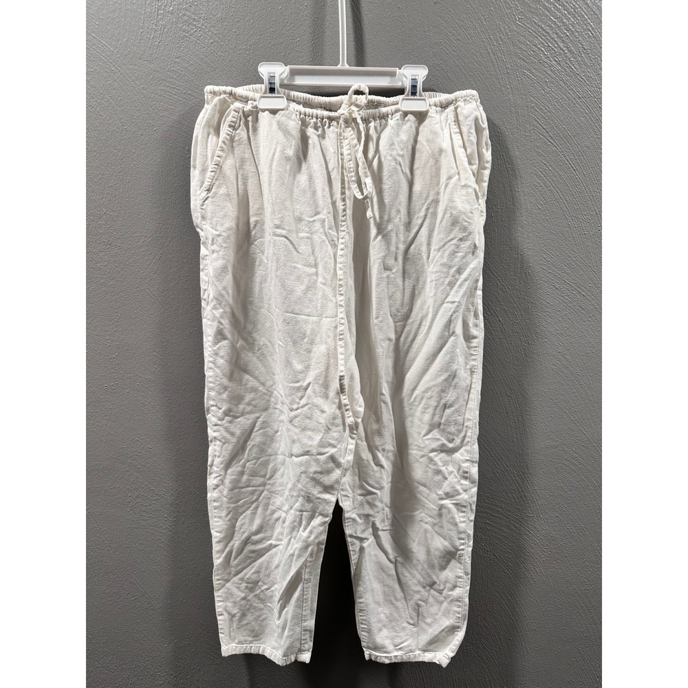 Sisstrevolution White Cotton Linen Blend Drawstring Elastic Waist Pants Small